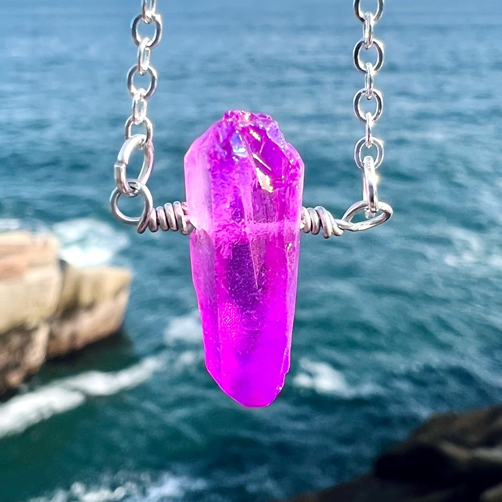 Purple Aura Quartz Crystal Necklace